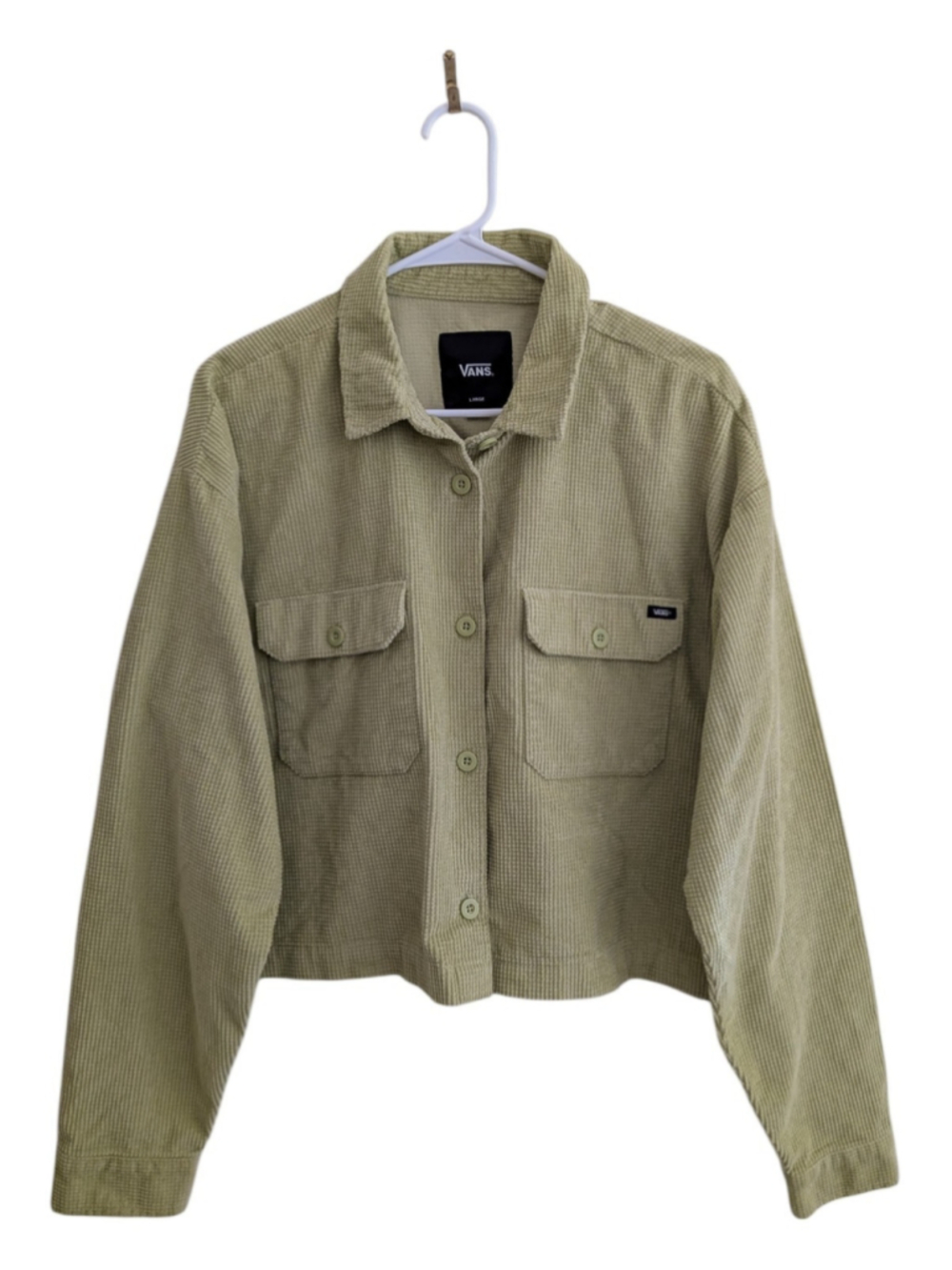 Vans Women’s Sage Green Cropped Corduroy Jacket Size L Y2K Skater - Picture 2 of 7